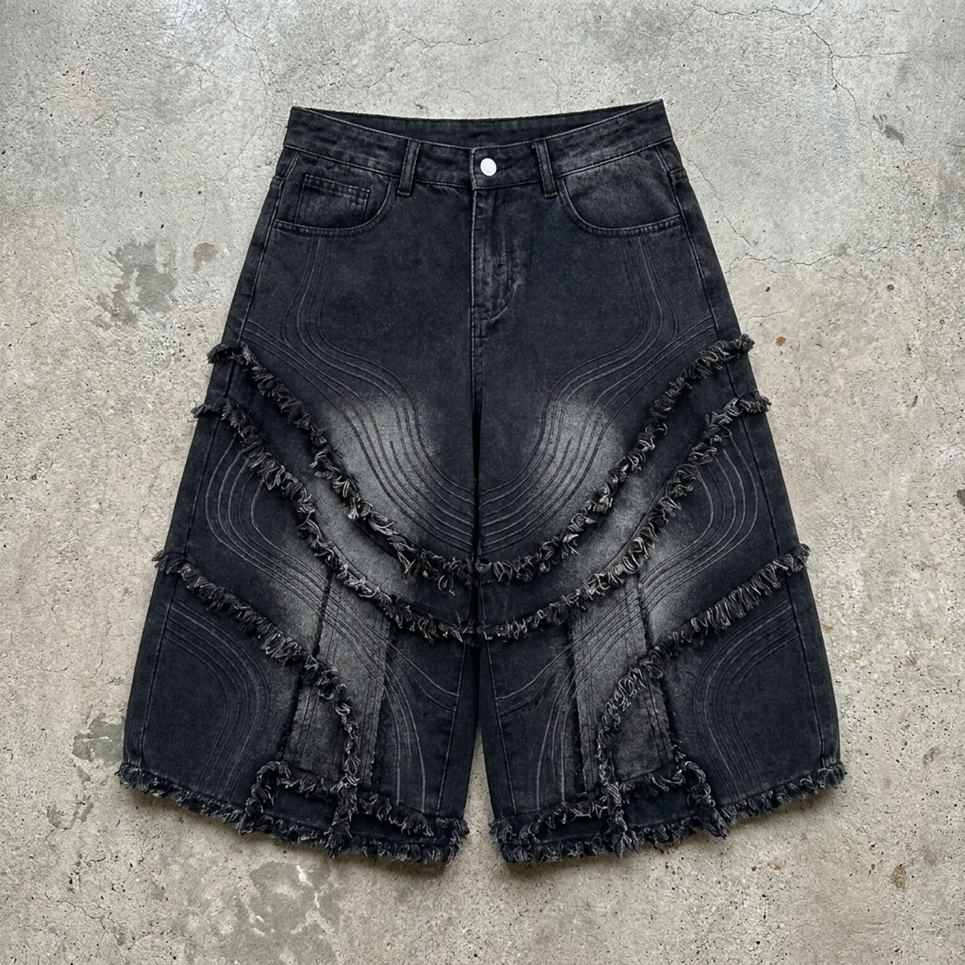 Eclipse Fringe – Distressed Denim Shorts