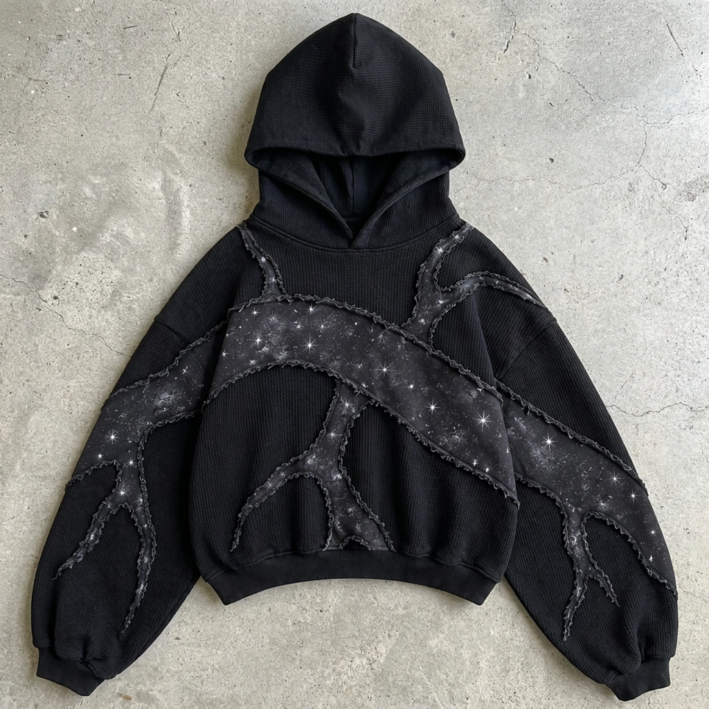 Midnight Constellation – Appliqué Cropped Hoodie