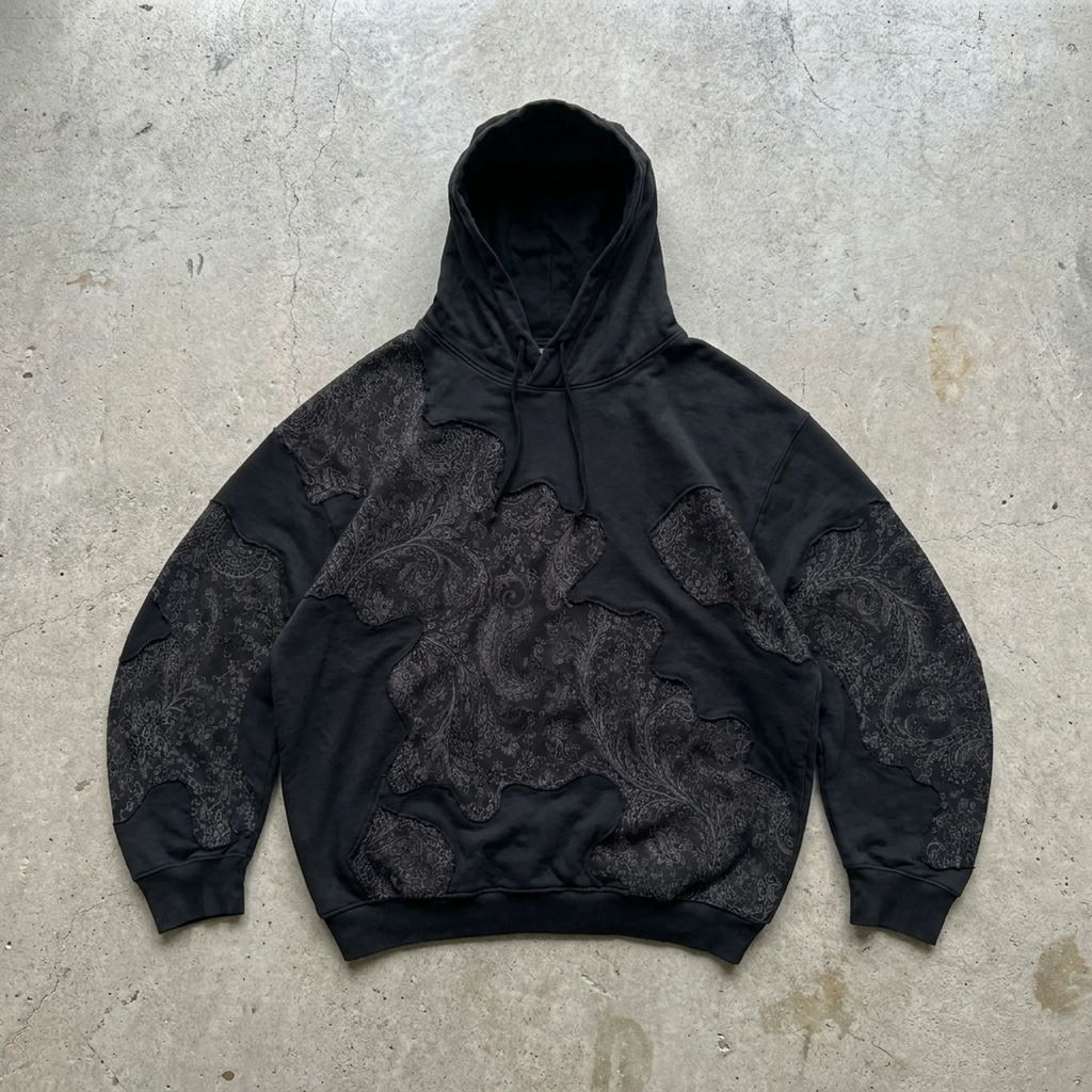 Noir Ornament – Patchwork Oversized Hoodie