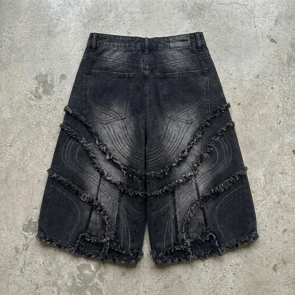 Eclipse Fringe – Distressed Denim Shorts