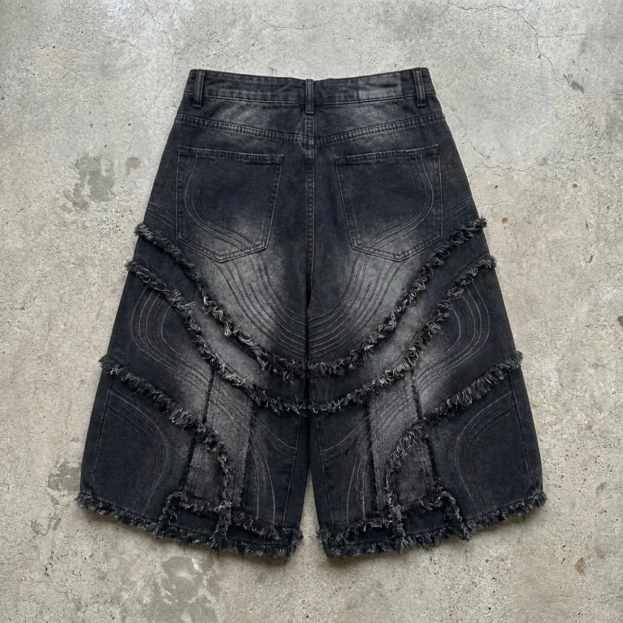 Eclipse Fringe – Distressed Denim Shorts