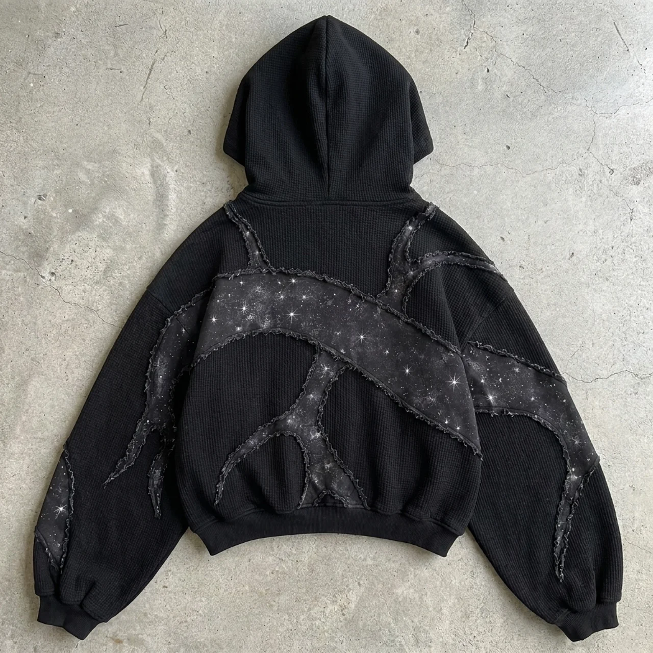 Midnight Constellation – Appliqué Cropped Hoodie