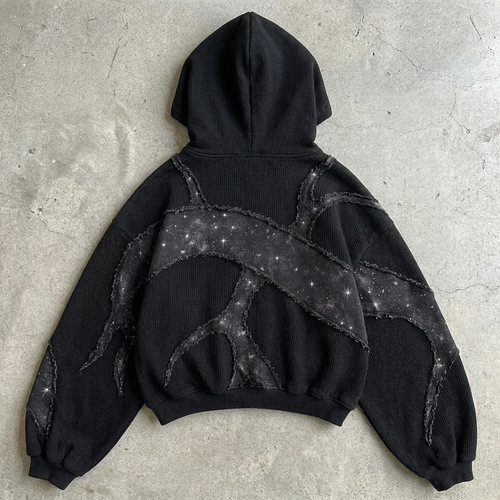 Midnight Constellation – Appliqué Cropped Hoodie
